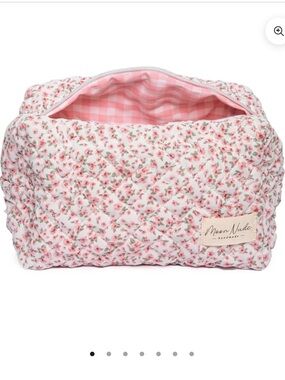 Moon Nude Pink Floral Large Quilted Cosmetic Bag